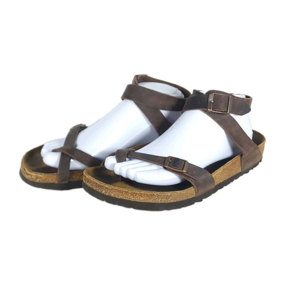 Birkenstock Women's Yara US9 EU40 Habana Oiled Leather Flat Strappy sandals